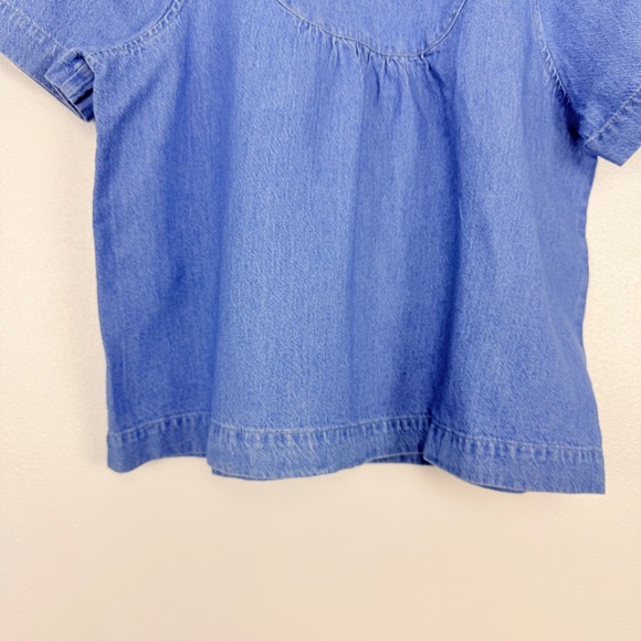 Madewell Denim Popover Swing Puff Sleeve Top Size M Blue Cotton Linen Blend - Picture 6 of 15